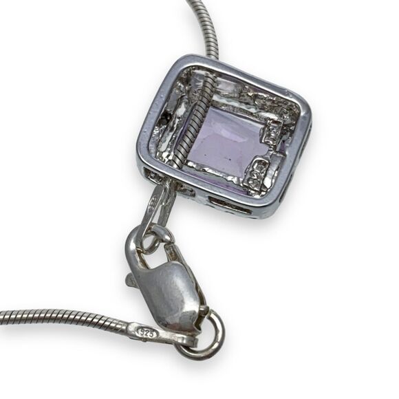 JDT Sterling Silver 925 Purple Amethyst Crystal Diamond Accent Necklace 18" - Picture 4 of 5